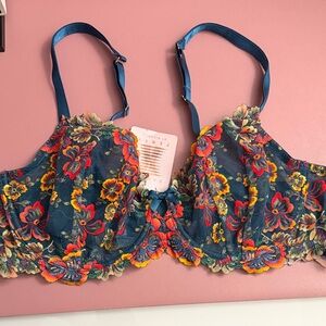 Savage X Fenty Floral Embroidered Bra - Blue and Multicolor